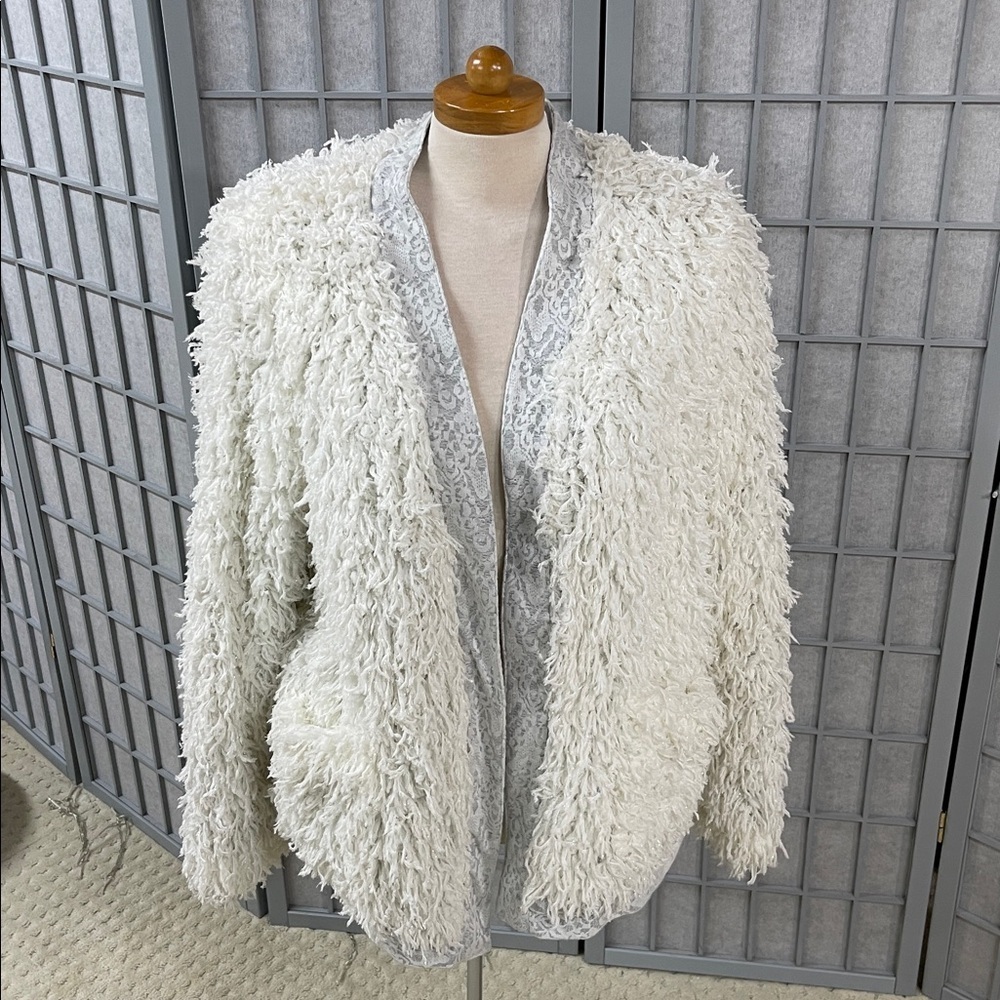 Vanessa Virginia Chic White Shaggy Faux Fur Jacket, Size XS